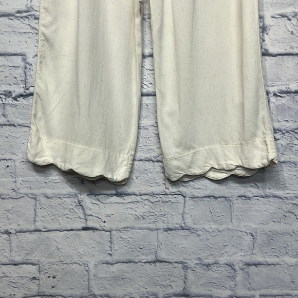 Monteau Ivory White Wide Leg Crop Pant Scalloped Hem, Pullon Rayon Linen M Cute! - Picture 2 of 6